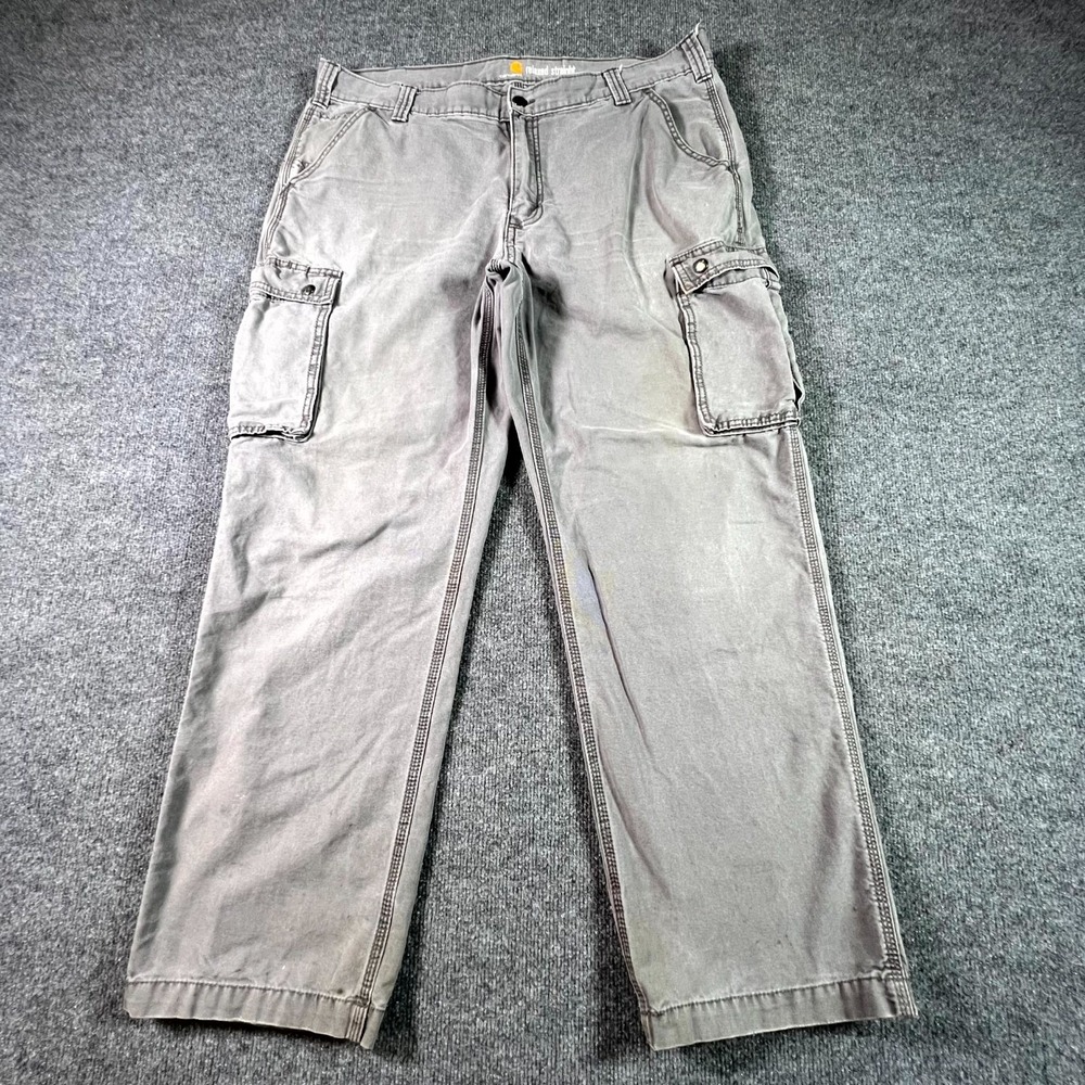 Carhartt Cargo Pants Men 40x32 Gray 100% Cotton Relaxed Fit Straight Leg Outdoor